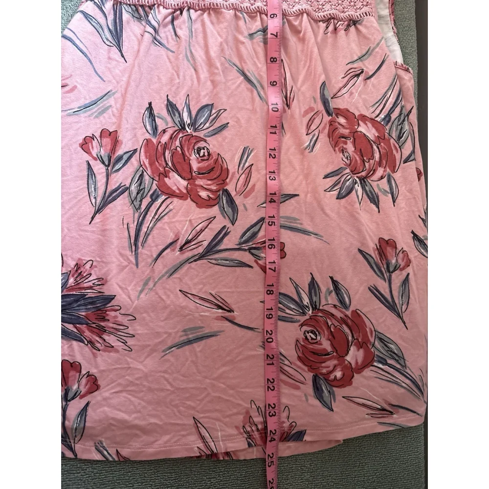 Daniel Rainn Pink Floral Crochet Lace Yoke Tank Top Sleeveless Size L Stitch Fix - Picture 3 of 6